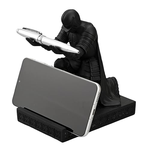 Windbreaker Soldier Knight Pen Holder Personalized Desk Accessory, Mobile Phone & Gaming Controller Holder, Device Stand Gift for Medieval Enthusiasts (Black) - color: Black