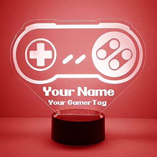 Personalized Gaming LED Sign Night Light Lamp with Remote, Custom Text, Acrylic Display with 16 Colors & 4 Modes, Battery or USB Power, Made in The USA (Controller 3) - style: SNES