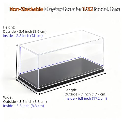 Model Car Display Case, 1:32 Scale Acrylic Display Box for Cars, Non-Stackable Dustproof Storage Boxes for Collectibles, Figures and Memorabilia, 7 x 3.5 x 3.4 inch - size: 7 x 3.5 x 3.4 inch