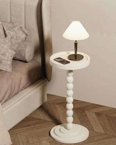 Round Wooden Side Table & Drink Table | Sturdy & Functional Mid-Century Modern Design with Solid Wood Base for Living Room, Bedroom, Office & More - color: White