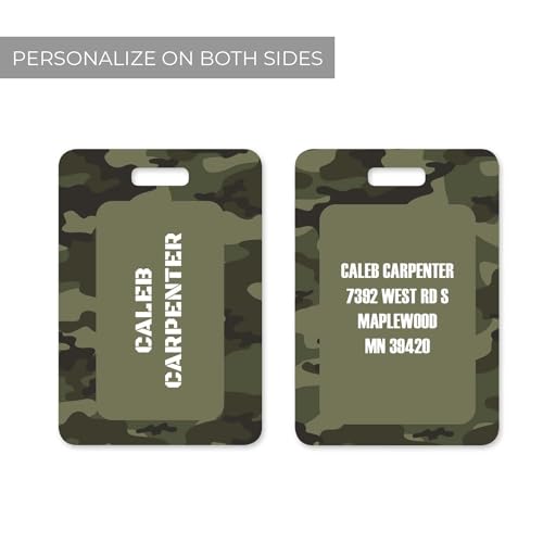 ARTISTIC DIRECT Personalized Camouflage Luggage Tag / 2.75" x 4" Custom Camo Bag Tag / Double Sided Durable Plastic Luggage Tag with Plastic Strap / Made in The USA - style: Camo