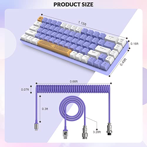 ZIYOU LANG RK-T8 Wired 65% Mechanical Gaming Keyboard with RGB LED Backlit Anti-ghosting TKL Mini 68 Key Custom Coiled C to A Cable Tactile Blue Switch for PS4 PS5 Xbox PC Mac Gamer(White Purple) - color: White Purple, size: 65% Keyboard