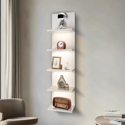 5 Tier Wall Shelf Unit, White Shelves,Lack Shelf, Wall Shelves for Bedroom,Office,Bathroom, Vanity Shelves with LED Light - color: White