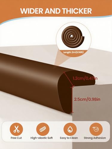 6.56FT L-Shape Baby Corner Protector Guards, Pre-Taped, 0.47''Thick | Edge Safety Bumpers for Furniture & Sharp Table Corners, with 6 Corners, Waterproof Soft Foam Adhesive Guard Cushion, Coffee - color: Dark Brown, size: 0.47''Th (6.56ft)
