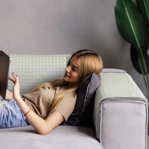 3 Pcs Cooling Recliner Headrest Protector Ice Silk Non Slip Couch Covers Cool Chair Headrest Cover for Summer Home Office Sofa Theater Seat Furniture Slipcover(Bean Green) - color: Bean Green