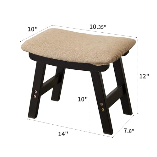 Kitsanery Foot Stool,Ottoman,Bamboo Small Sofa Foot Rest Under Desk,Extra Seating for Living Room, Bedroom and Kitchen (Black Stool Legs - Beige Surface) - color: Black Stool Legs - Beige Surface