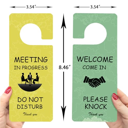 Meeting in Progress Office Sign, 2Pack Do Not Disturb/Please Knock Come in Sign, Double Sided - Ideal for Office, Home, Clinic, Hotel, Dorm, Online Class, School, Counselling - color: YELLOW GREEN