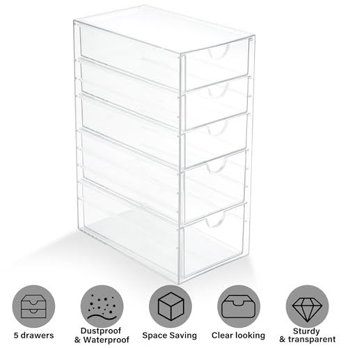 Prsildan Hair Accessories Organizer Acrylic Drawer with 5 Small Drawers | Clear, For Bathroom Vanity Office Desk, Jewelry Makeup Storage - style: 5 Drawers
