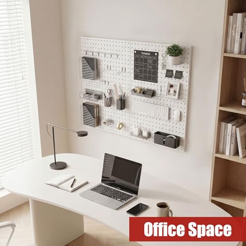 Peg Board 4 Pack Metal Pegboard Panels with 50 Hooks, White Pegboard Organizer - color: White, size: 16x12"- 4 Pcs