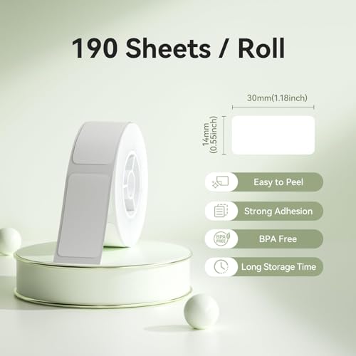 NIIMBOT Thermal Transfer Labels 0.55''x1.18'', for N1(B18) Label Maker, PET Material, Waterproof and High-Temperature Resistance, Long Storage Time, White(14x30mm-190) - color: 0.55''×1.18''-white