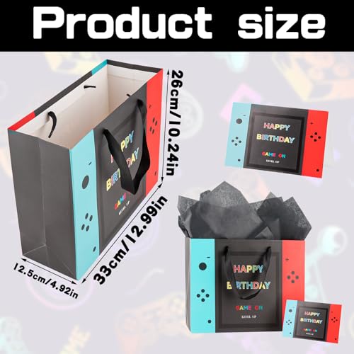 LERCTH Video Game Gift Bags 13" Large Paper Tote Bag with Handles & Greeting Card & Gifts Wrap Paper Reusable Birthday Gift's Bag for Boys Kids Video Game Birthday Party Supplies - color: Game gift bag, size: 1 count (Pack of 1)