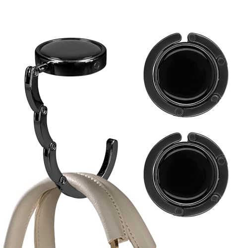 kwmobile Purse Hook for Table - Set of 2 Purse Holder - Folding Handbag Hanger - Portable Bag Holder - Bag Hooks for Desk - Table Hook Black - color: Black