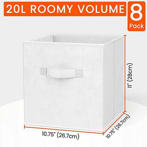 Criusia Storage Cubes - 11 Inch Heavy Duty Fabric Storage Bins for Shelves Closet Cube Organizer - 8 Pack Collapsible Cube Storage Bins Baskets for Clothes Blankets Toys - Nursery Organization (White) - color: White, size: Medium -11 inches