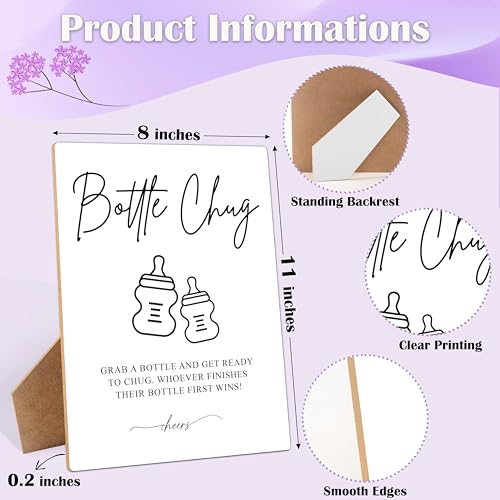 Baby Shower Game Bottle Chug Sign, 8×11 Inches Wooden Sign With Stand, Gender Neutral Tabletop Decor for Gender Reveal Party Decorations, Baby Shower Favor Supplies for Boy Girl-11 - style: Bottle Chug