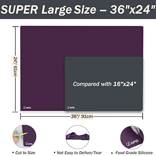 Extra Large Silicone Mat 36" x 24" Place Mats, Heat Resistant Mat for Kitchen Countertop Protector, Thick Placemats Washable Silicone Mats for Kitchen Counter Mat Dining Table Mat, Purple, Sapid - color: Purple, size: 36" x 24"
