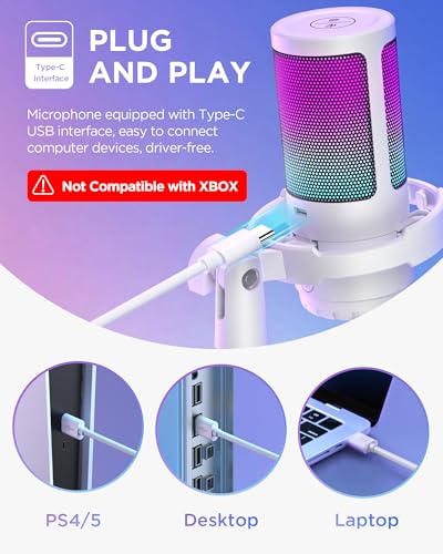 InnoGear Gaming USB Microphone, Noise Cancellation Condenser Mic with Mute, Gain, RGB Indicator, Boom Arm Stand for Streaming, Podcast, Twitch, YouTube, Discord, PC, Computer, PS4, PS5, Mac, White - color: White