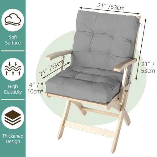 Outdoor Chair Cushions Set of 2, 42x21x4 Inch Patio Cushion for Dining/Rocking Chairs, High Back Soft Seat Pad with Ties, Indoor Outside Use, Fade-Resistant & Waterproof, Gray - color: Gray
