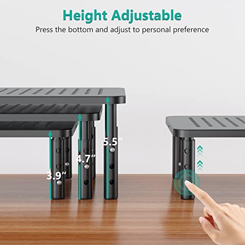 WALI Computer Monitor Stand for Desk, Adjustable Laptop Riser, Desk Monitor Stand Underneath Storage for Office, Home, School Supplies (STT003), 1 Pack, Black - color: Metal Black, size: 14.6"L * 9.3"W