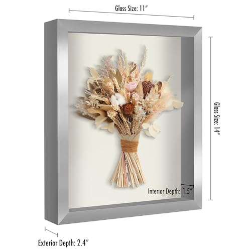 Americanflat 11x14 Shadow Box Frame with Shatter-Resistant Glass - Silhouette Collection - Large Shadow Box Display Case for Tabletop and Wall Display - Silver with Soft Felt Back - color: Silver, size: 11x14
