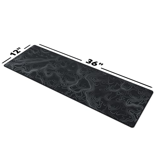 Gamer Boss - Gaming Mouse Pad - 36 x 12 Inches - 4mm Thick with Stitched Edges, Non-Slip Rubber Base, Premium Cloth Mousepad, Desk Mat for Laptop, Keyboard, Computer & PC (Extended, Topographic) - color: Topographic, size: 36" x 12"