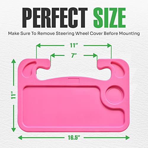 lebogner Steering Wheel Tray, Car Tray for Eating, Hook On Steering Wheel Desk for Food, Laptop and Car Accessories, Car Road Trip Must Haves Gadgets Car Table (Dark Pink) - color: Dark Pink