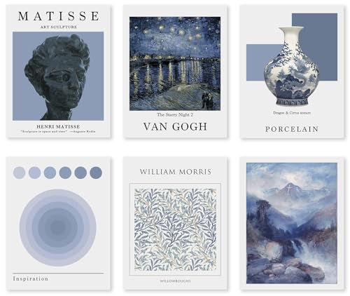 Crocothemis Abstract Matisse Wall Art Exhibition Posters, Vintage Art Boho Art Prints, Retro Room Decor for Aesthetic Bedroom, bule wall art, Unframed, 8 x 10 Inch(Blue)-A07 - color: Q Bluish grey, size: 8x10 in Unframed