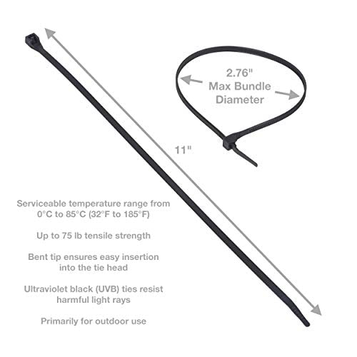 Gardner Bender 46-310UVBM Nylon Doublelock Cable Tie, 11 in., 75 lb Tensile Strength, Wire Tie / Industrial / Outdoor & Household Use, Zip Tie, 1,000 Pk., UV Resistant Black - color: Uv Black, size: 1000 Pack, style: 11 inch., 75 lb tensile