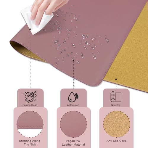 Non Slip Desk Mat, 31.5" x 15.7" PU Leather Desk Pad, Cork Desk Mat for Desktop, Desk Pad for Keyboard and Mouse, Ideal for Office and Home, Purple Pink - color: Purple Pink, size: 15.7" x 31.5"
