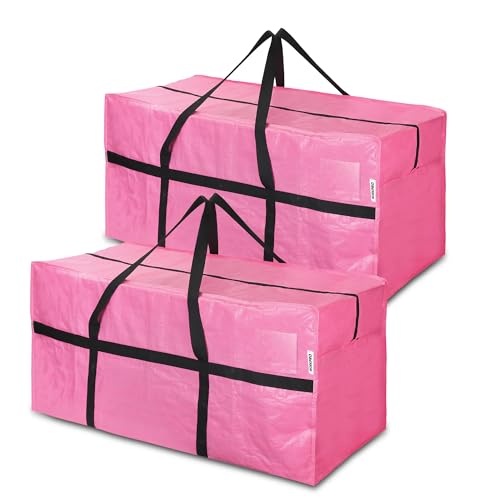 WORKPRO 2-Pack 66 Gallon Extra Large Moving Bags with Zippers & Carry Handles, Heavy-Duty Storage Totes for Moving, Dorm Move-In, Travel & Space-Saving Organization, Pink - style: 2 Pack