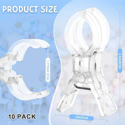 10 Pack Balloon Arch Clips – 3.5'' Clear Plastic Clips for Balloon Arch Backdrop, Heavy Duty Balloon Clamps for Arch, Spring Clamps for Birthday Party Decorations, Wedding, Crafts