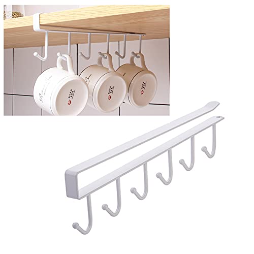 Kitchen Hook Holder Under Cupboard, Under Cabinet Utensils Hanging Hooks Rack, Drilling Free Cabinet Door Hanging Hook Rack,6 Hooks Kitchen Storage Utensil Organizer Hook Rack,2 Pack (White) - color: White 2pcs