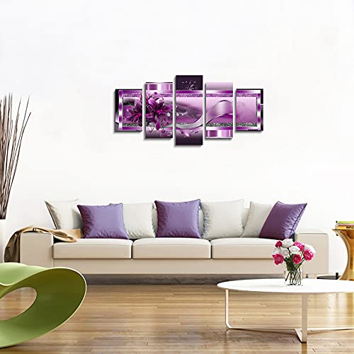 LUDUHU Abstract Orchid Flowers Canvas Print - Abstract Wall Art, Purple Floral Painting Decor for Home Decoration Artwork Picture, bedroom wall decor (C,Oversize 40x20inch) - color: C, size: Oversize 40x20inch