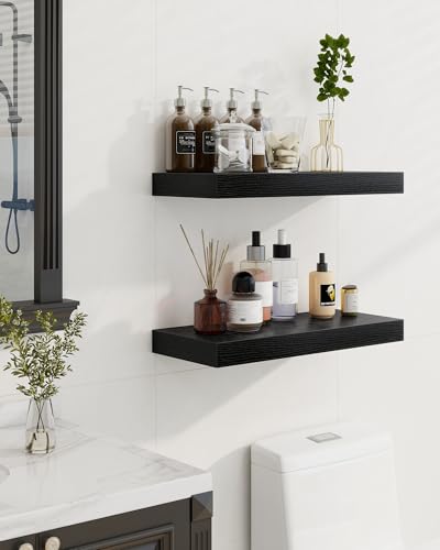 Marsmiles 30" Floating Shelves for Wall, Wooden Shelves with Invisible Brackets Set of 2, Rustic Farmhouse Wall Mounted Shelf for Kitchen Bathroom Living Room Study, Black - color: Black, size: 30"