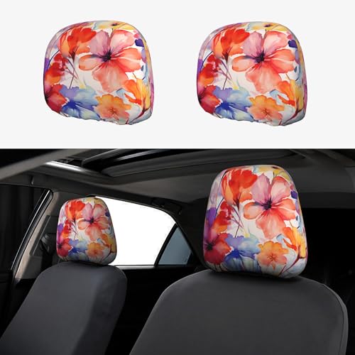 2PCS Headrest Covers for Cars Pink Flowers Print Detachable Head Rest Cover for Women - color: Beautiful Flowers Pink
