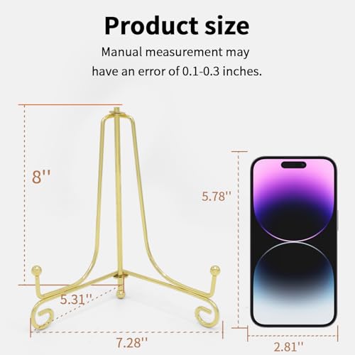 Iron Plate Stands for Display, Foldable Book Holder & Easel Stand for Sign, Versatile Poster Stand and Small Plate Stand for Home Decor, Art, Photo Frame, Card, Crystal Display (Gold, 8 inch (4Pcs)) - color: Gold, size: 8 inch (4Pcs)