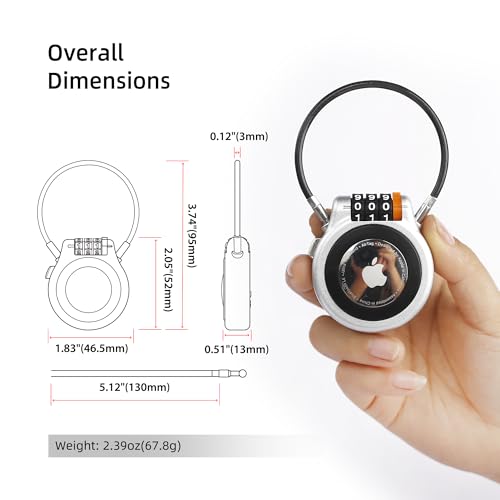 AirTag Holder with Combination Cable Lock, Compatible with Apple Air Tag, AirTag Holder for Kids Backpack, Luggage, Suitcase, Stroller, Car Key, Keychain, GPS Tracking Device Air Tag Case - color: Silver
