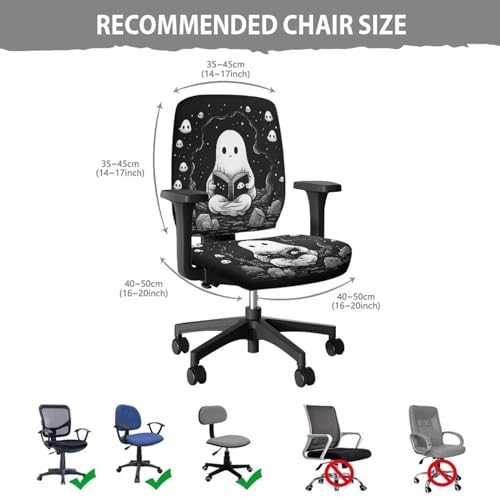 Cute Ghost Office Chair Covers 2 Piece Stretchable Computer Chair Seat Cover Dorm Computer Rotating Chair Slipcover Washable Seat and Back Cover Chair Padded Cover Black - color: Cute Ghost