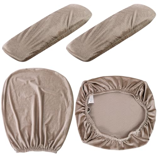 Tallew 4 Pcs Office Chair Covers Set Computer Universal Protective Stretchable Chair Seat Covers Desk Armrest Slipcovers Pads Office Cushion Backrest for Rotating(Khaki) - color: Khaki