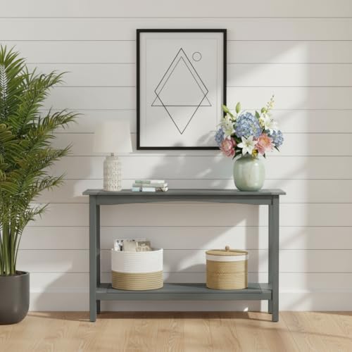 Weatherproof HIPS Outdoor Console Table, 48'' 2-Shelf Side Table Indoor/Outdoor Use, Multifunctional Buffet Table Bar Storage Organizer for Entryway, Patio, Outside Plant Stand Table, Grey - color: Grey