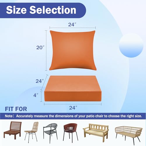 IASEAHK Outdoor Seat Cushion Set, Waterproof & Fade Resistant Patio Chair Cushions, Outdoors Cushion for Patio Furniture, 24 x 24 x 4 Inch, Outdoor Couch Cushions with Handle and Ties, Spice - color: Spice, size: 24*24+4/24*20