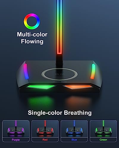 New Bee RGB Headphone Stand with 2 USB-C & 1 USB Charging Ports, Desk Gaming Headset Holder with 7 Light Modes and Non-Slip Rubber Base Suitable for All Earphone Accessories