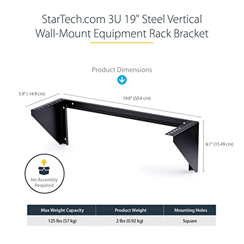 StarTech 3U Vertical Wall-Mount Rack Bracket, 19in, 150lb, TAA (RK319WALLV) - size: 3U