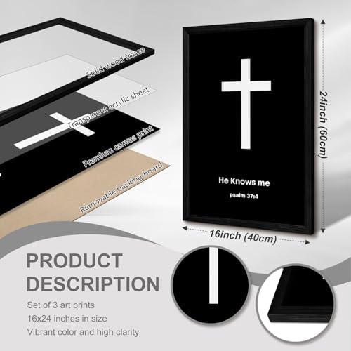 Christian Jesus Wall Art Black White God Canvas Wall Decor Religious Bible Verse Poster Modern Christian Cross Painting Artwork Christ Scripture Prints Picture for Bedroom 16x24 Inch Framed Set of 3 - color: Black God Prints, size: 16x24 Inch Framed