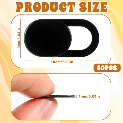50 Pcs Webcam Cover Slide, 0.023 Inch Ultra-Thin Universal Camera Privacy Cover Black Phone Camera Covers Slide for Phone, Laptop, Computer