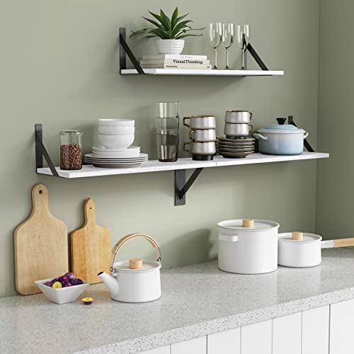 White Floating Shelves 24 inches Long Set of 3, 24 x 8 Inch Bathroom Wall Shelves Over Toilet for Towels, Modern Wood Mounted Storage Shelf for Bedroom Living Laundry Room Kitchen Office Closet - color: White, size: 24 x 8 Inch
