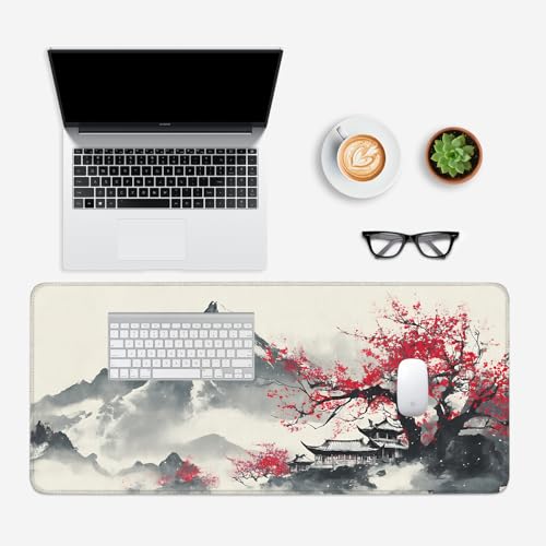Mouse Pad, Large Anti-Slip with Stitched Edges Desk Mat Desktop Laptop Computer Desk Keyboard Mat,Table Protector Blotter Mat (Plum Blossom, 35.4" x 15.7") - color: Plum Blossom, size: 35.4" x 15.7"