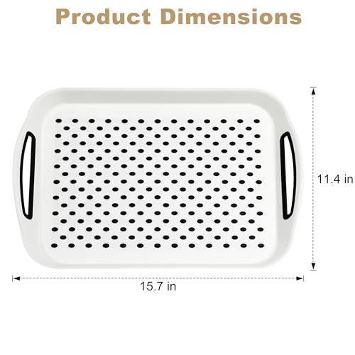 Non Slip Lap Trays with Handles, Set of 2 Food Trays for Eating on Couch, Dishwasher Safe Rectangular Serving Trays for Dinner, Breakfast & Snacks (White) - color: White