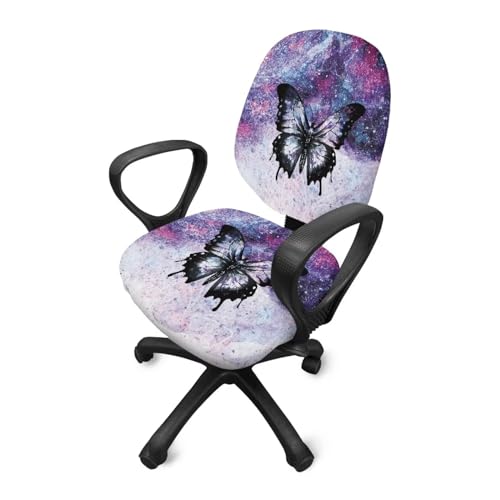 Butterfly Office Chair Covers 2 Piece Stretchable Computer Chair Seat Cover Decorative Universal Slipcover for Rotating Chair,Gaming Chair Protector Cover Galaxy Desk Accessories Purple - color: Galaxy Butterfly