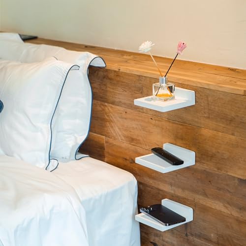 QsQueen Small Floating Shelves Mini Shelves Hanging Display 5 Inch Wall Shelf for Bathroom Livingroom Bedroom,3 Pack, with 2 Types of Installation, Great for Room Decor - color: White