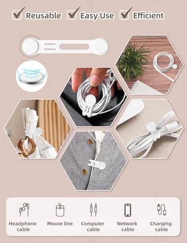 Magnetic Cord Ties Organizers, Kanemc Silicone Cable Tie Cord Wrap Reusable Twist Ties Wire Strap For Charging Cables Headphones USB Type C Cable Small Cords (8-Pack, White) - color: White, size: S-size